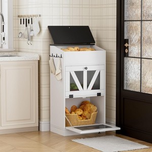 PAKASEPT 35" Farmhouse Potato Storage Bin Bread Box with Lid Rustic, Onion Organizer with Grocery Section Vegetable Organization Cabinet for Kitchen - 1 of 4