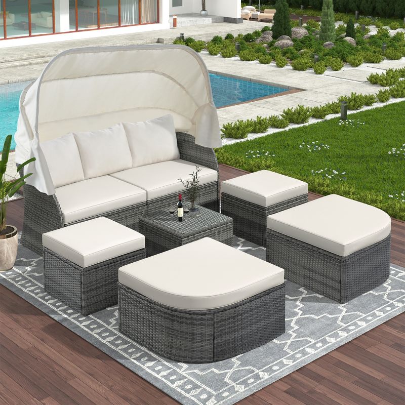 Patio PE Rattan Daybed Sunbed with Retractable Canopy-ModernLuxe, 2 of 13