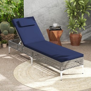 Costway 1/2 PSC Patio Chaise Lounge Chair with 6-Level Adjustable Backrest Removable Cushion Navy/White/Gray - 1 of 4