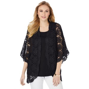 Jessica London Women's Plus Size Crochet Cardigan - 1 of 4