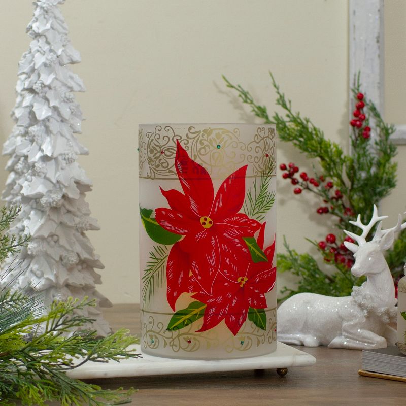 Northlight 10" Hand-Painted Red Poinsettias and Gold Flameless Glass Christmas Candle Holder, 2 of 7