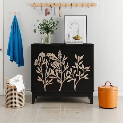 31.5" Wide Buffet Cabinet with Adjustable Shelves, Decorative Sideboard with Carved Doors, Accent Storage Cabinet for Entryway-The Pop Home