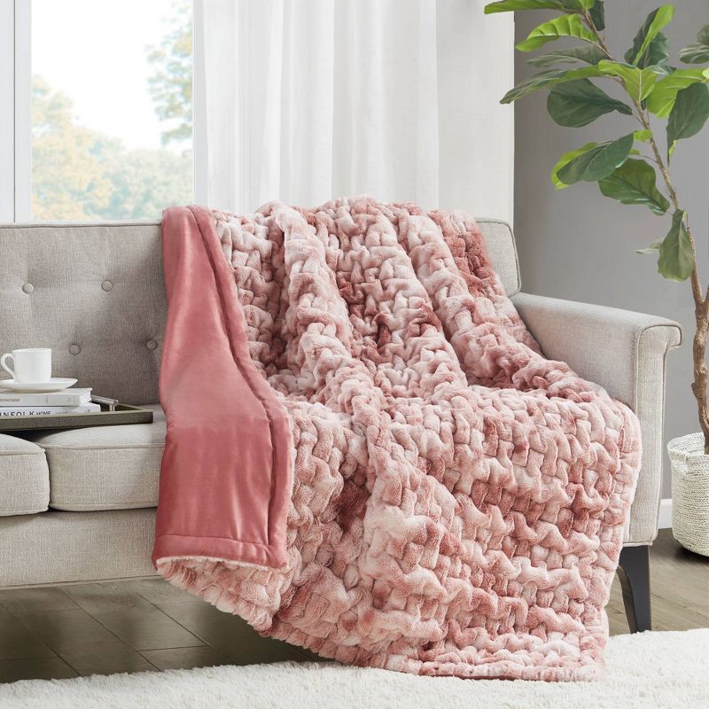 50"x60" Ruched Faux Fur Throw Blanket - Madison Park, 3 of 11