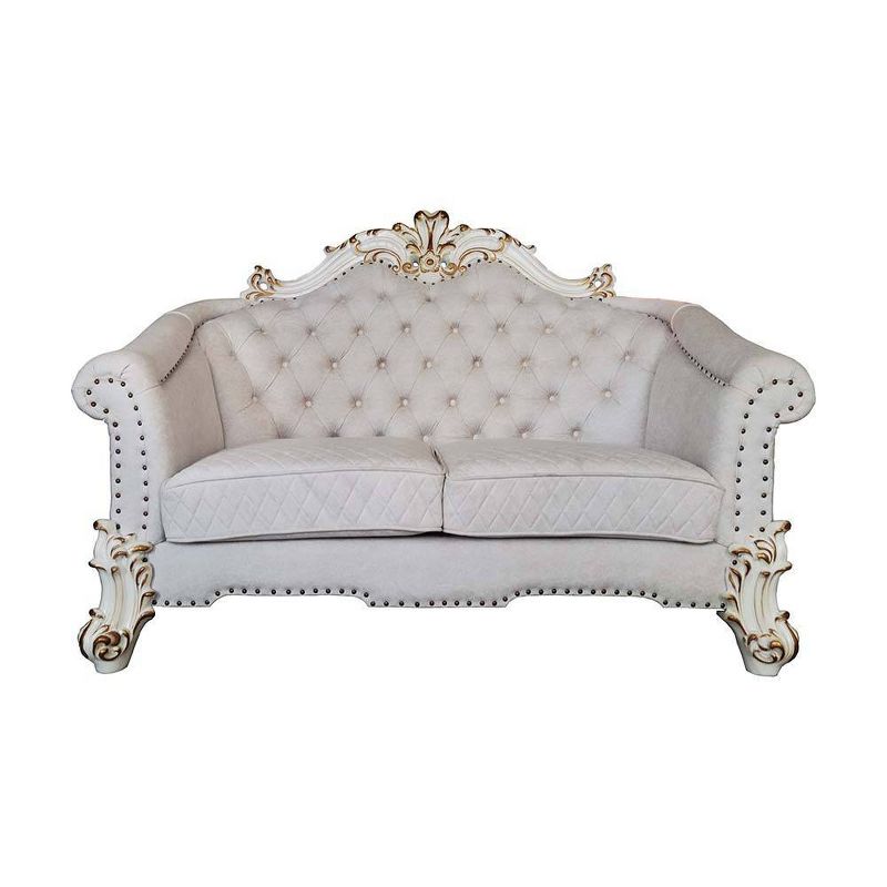 66&#34; Vendome II Sofas Two Tone Ivory Fabric and Antique Pearl Finish - Acme Furniture, 2 of 9