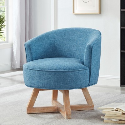 360° Swivel Living Room Chair,Linen Fabric Accent Chair with Solid Wood Base,Ideal for Bedroom or Office-Masion Boucle
