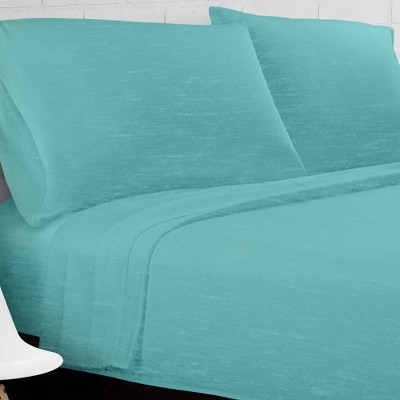Twin XL Green Heather Jersey Knit Cotton Blend Sheet Set