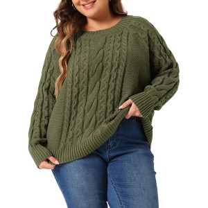 Women's Plus Size Cable Knitted Long Sleeve Crew Neck Pullover Winter Warm Sweaters - Agnes Orinda - 1 of 4
