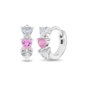 Girl's Cascading CZ Heart Hoop Sterling Silver Earrings - In Season Jewelry - 1 of 4