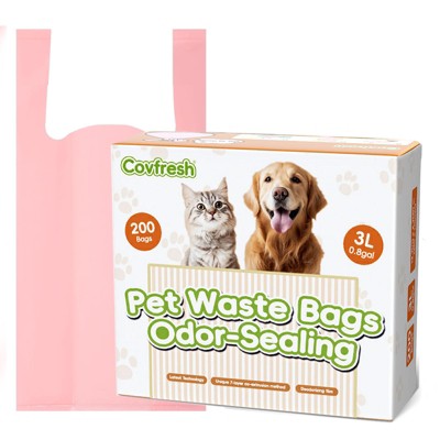Covfresh Odor Disposal Pet Waste Bags with Easy Tie Handles, Durable & Unscented（Color:Pink)