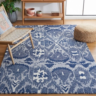 Ikat Blue and Ivory Hand-Tufted Wool Area Rug