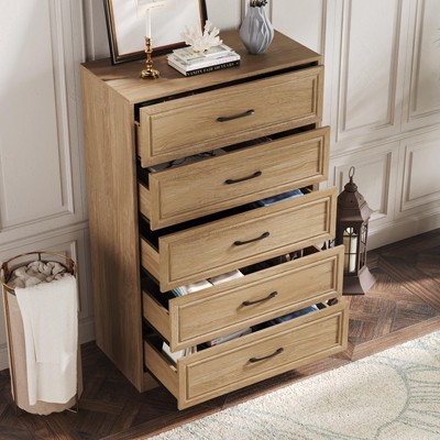 5 Drawer Tall Dresser with Charging Station, TV Stand, Chest of Drawers