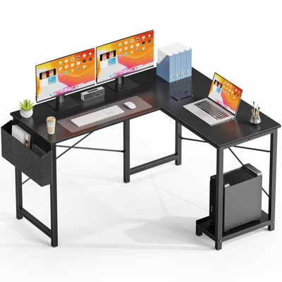 DOMETOUR L Shaped Desk,Computer Corner Desk,PC Gaming Desk Table with Side Storage Bag