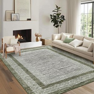 Acekool Modern Geometric Area Rug, Washable Non Slip Soft Low Pile Carpet, Distressed Bordered Foldable Accent Mat for Living Room Bedroom - 1 of 4