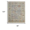Blue Taupe And Gray Wool Floral Hand Knotted Area Rug With Fringe - 3 of 4