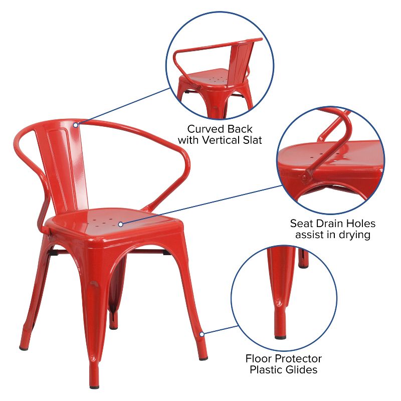 Flash Furniture Commercial Grade Metal Indoor-Outdoor Chair with Arms, 3 of 11