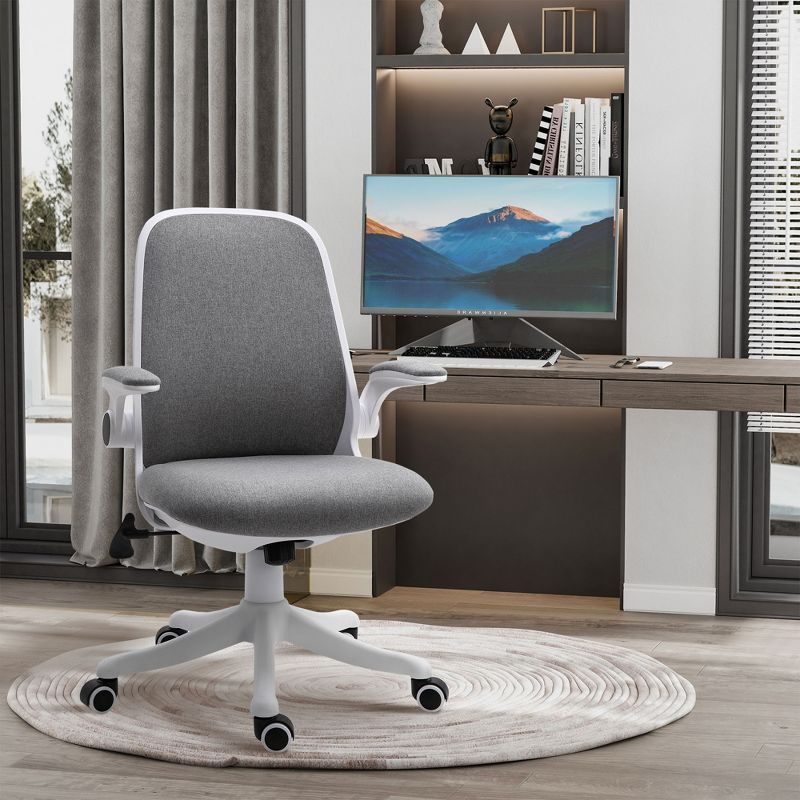 Vinsetto Linen-Touch Fabric Office Desk Chair Swivel Task Chair with Adjustable Lumbar Support, Height and Flip-up Padded Arms, 2 of 8