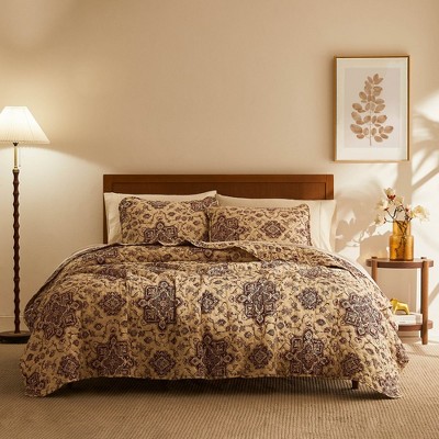 Full Eggplant Microfiber Persia Quilt Set
