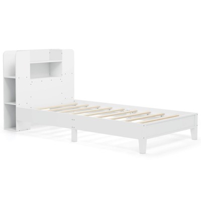 Safstar Twin Size Bed Frame Wooden Platform Bed Kids Bed Frame with Bookcase Headboard