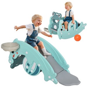 3-in-1 Kids Portable Slide Rocking Horse Toy with Basketball Hoop for Age 1.5-3 Boys and Girls - 1 of 4