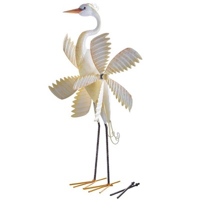 Wind & Weather Handcrafted Metal Crane Wind Spinner with Twirling Wings