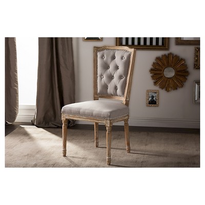 Estelle Weathered Oak and Beige Linen Upholstered Parsons Side Chair