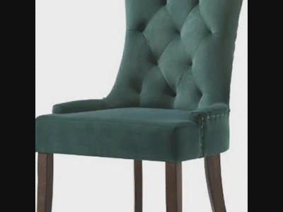 Green Velvet Upholstered Side Chair with Espresso Wood Legs