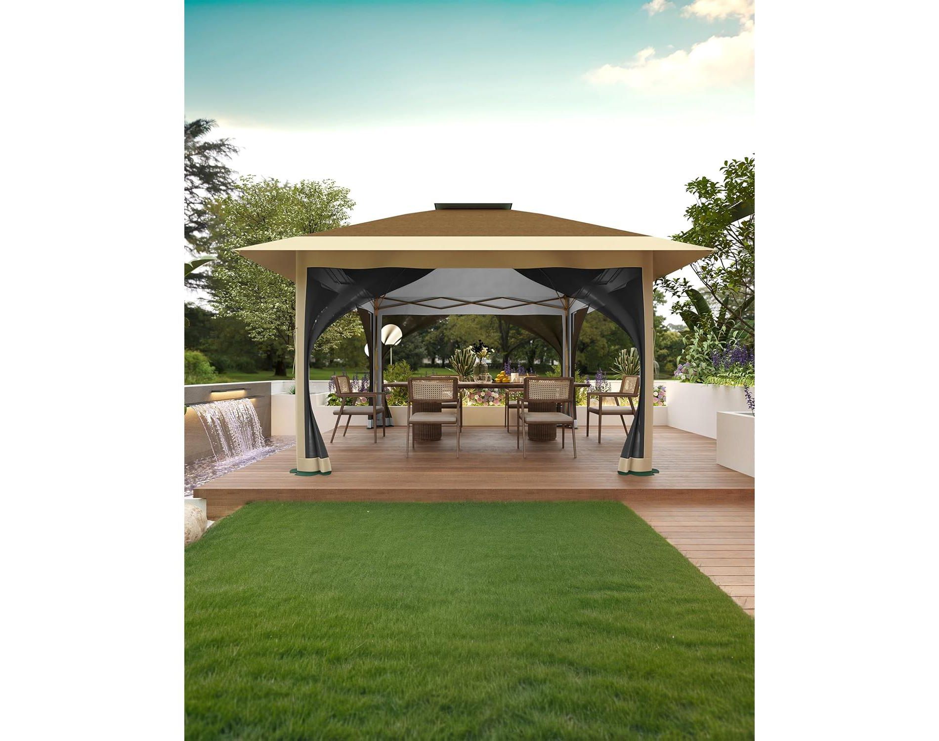 12' x 12' Outdoor Gazebo, Heavy Duty Double Roof Patio Gazebo with Netting and Curtains, Outdoor Patio Canopy for Deck Backyard Garden Lawns