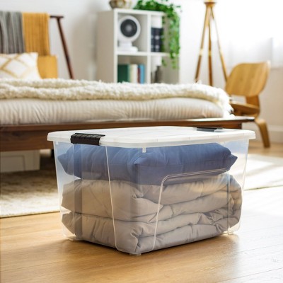 60 Qt Clear Plastic Stackable Storage Bins with Latching Lids, Set of 4