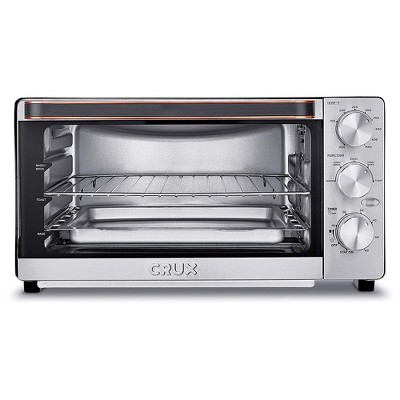 Crux 14543-SN 6 Slice Convection Air Flow Kitchen Countertop Toaster Oven with 3 Position Grill Rack and 5 Cooker Functions, Stainless Steel