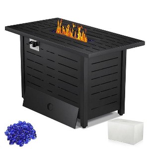 Kismile 43in  Propane Fire Pit Table, 50,000 BTU Outdoor Windproof Gas Fire Pit with Lid, Smokeless Glass Rocks, Cover - 1 of 4