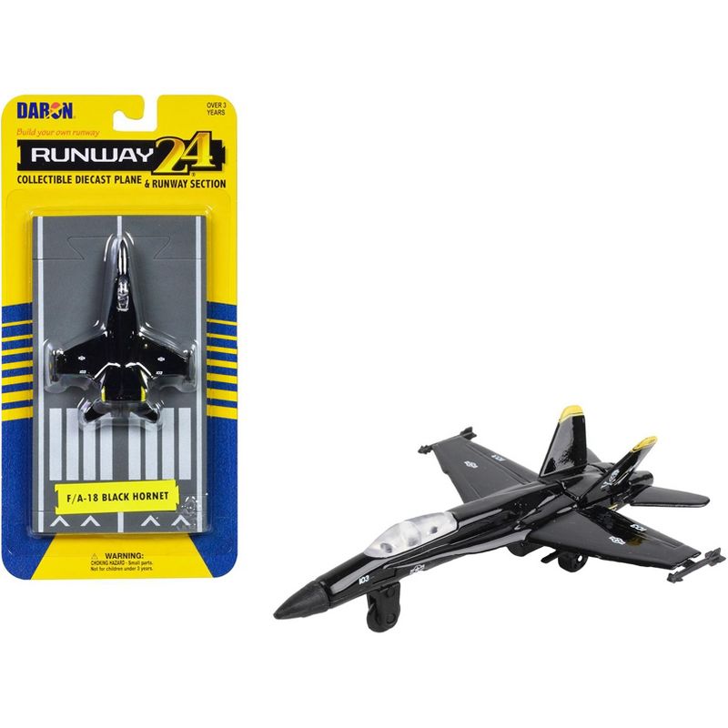McDonnell Douglas F/A-18 Hornet Fighter Aircraft Black "United States Navy" w/Runway Section Diecast Model Airplane by Runway24, 1 of 4