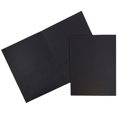 JAM Paper Two-Pocket Textured Linen Business Folders Black Bulk 50/Box 386LBLC