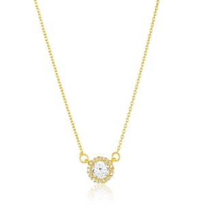 SHINE by Sterling Forever Sterling Silver CZ Halo Pendant Necklace - 1 of 4