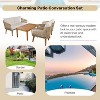 4-Piece Patio Conversation Set, Solid Wood Loveseat, 2 Chairs and Table, Outdoor Conversation Group with Cushions - 3 of 4
