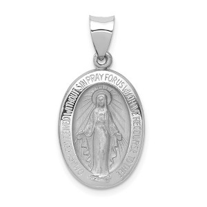 Black Bow Jewelry 14k White Gold Hollow Oval Miraculous Medal Pendant - 1 of 4