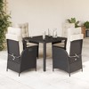 vidaXL - 5 Piece Patio Dining Set w/Cushions - Black Poly Rattan - Adjustable Reclining Chairs - Tempered Glass Tabletop - 2 of 4