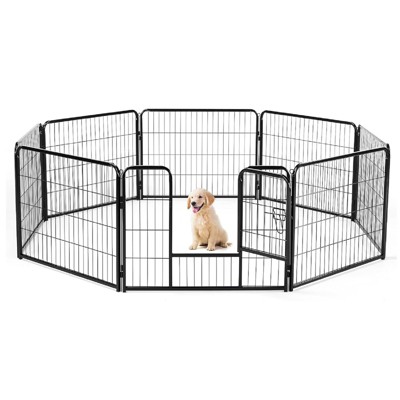 VisioGear 8 Panels Puppy Playpen, Foldable Dog Pen with Doors for Camping, Yard, Black, 30.94"*39.29"*0.59"
