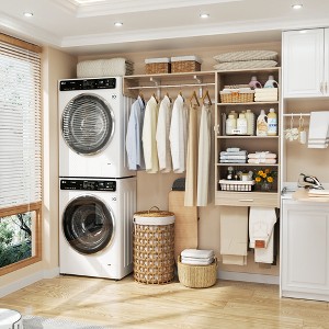 Aheaplus Laundry Room Closet System with Hanging Rods, Wall-Mounted Closet Organizer with Storage Shelves and Drawers - 1 of 4