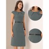 INSPIRE CHIC Women's Elegant Business Round Neck Belted Cap Sleeve Work Sheath Dresses - 2 of 4