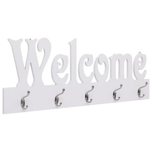 Aghana Digitals Wall-Mounted White MDF Coat Rack with 5 Hooks, Rectangular 'Welcome' Design for - 1 of 4