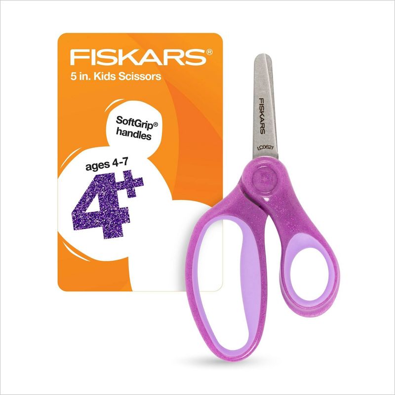 Fiskars 5&#34; Sparkle SoftGrip Blunt Kids&#39; Scissors Purple, 1 of 8