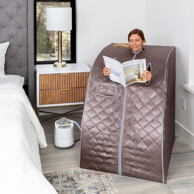 SereneLife Black and Blue Portable Steam Sauna with Folding Chair