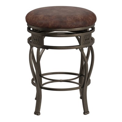Brown Faux Leather Swivel Counter Stool with Steel Frame