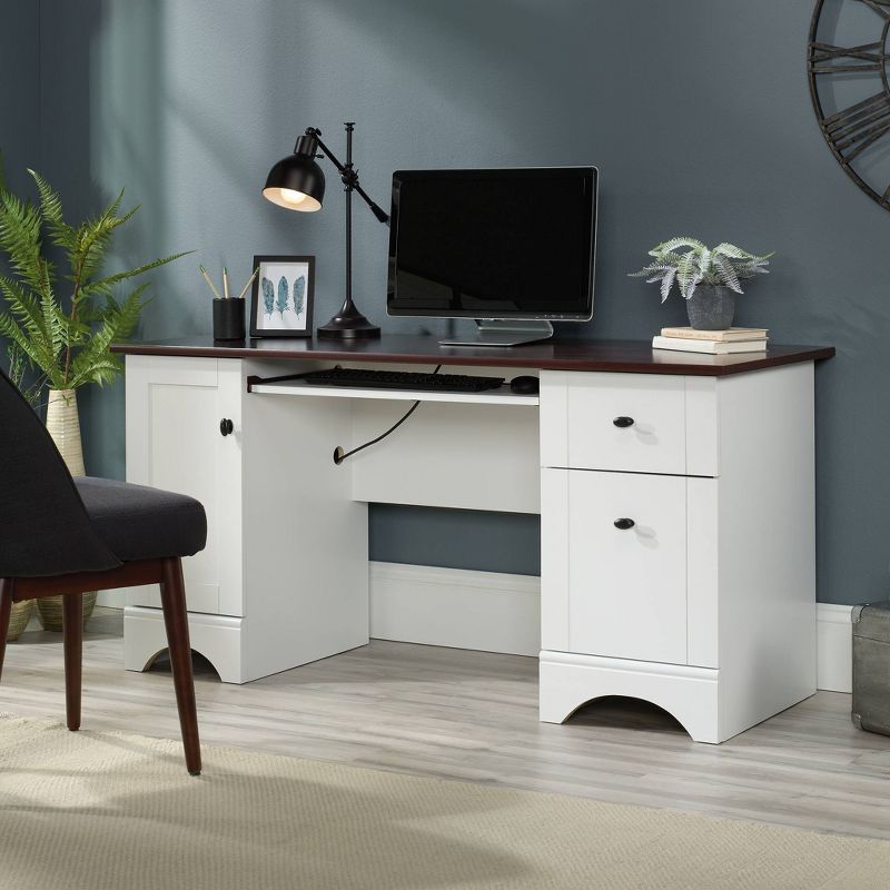 Computer Desk with Cherry Accent Top Soft White - Sauder, 3 of 9