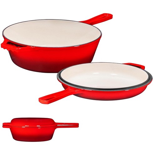 Bruntmor 2-in-1 Red Pre-seasoned Cast Iron Dutch Oven and Skillet Set, 3 Quarts, Oven and Dishwasher Safe - image 1 of 3