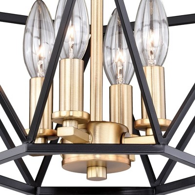Turin Noble Bronze and Natural Brass Geometric Cage Semi-Flush Mount Light