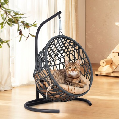 VisioGear Cat Swing Bed with Stand & Cushion, Cat Egg Chair, Indoor Hanging Swinging Cat Bed for Small Animals, Yellow & Black, 18.9"*19.3"*28.7"