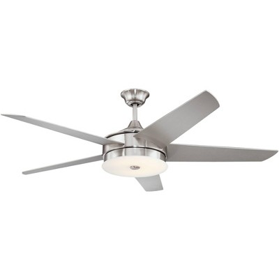 60" Possini Euro Design Modern Indoor Ceiling Fan with Light LED Dimmable Remote Brushed Nickel Silver Blades Frosted Glass Living Room
