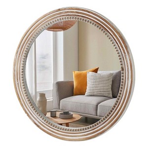 MAYEERTY 24" Round Wood Decorative Mirrors for Wall Decor, Rustic Circle Mirror with Beads for Bedroom Living Room Office - 1 of 4
