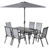 Outsunny 8 Piece Patio Furniture Set with Umbrella, Outdoor Dining Table and Chairs, 6 Chairs, Push Button Tilt and Crank Parasol, Glass Top - 4 of 4